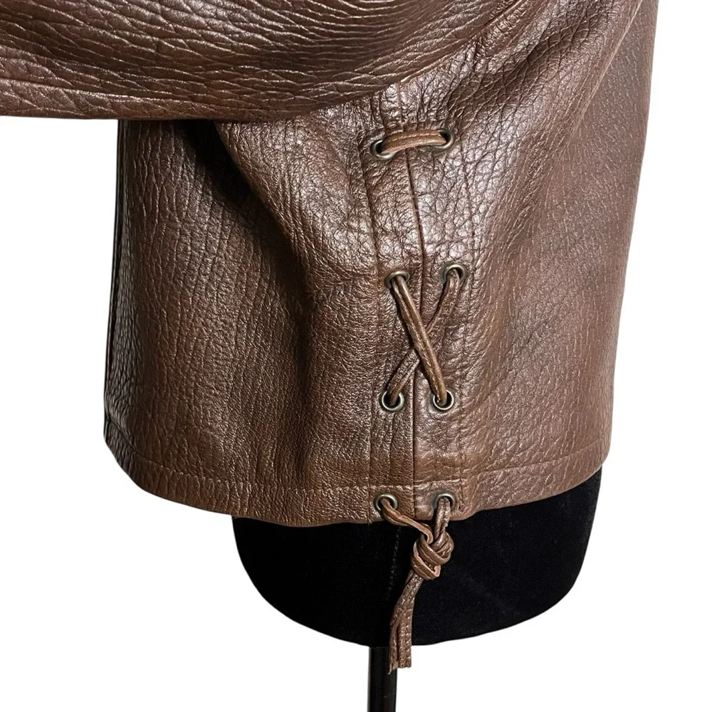 90s vintage carole little leather jacket moto brown front zip pebbled leather 6 - Picture 8 of 12